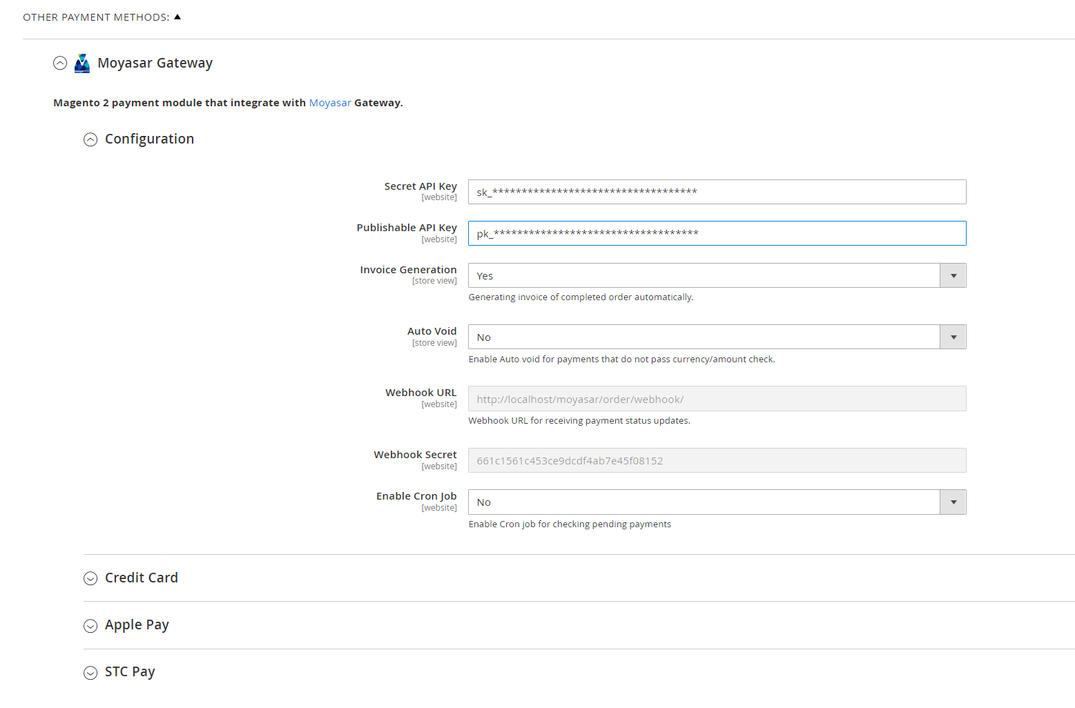 Moyasar Gateway listed under Magento 2 Payment Methods configuration