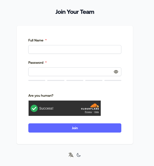Accept invite Registration form to join the team